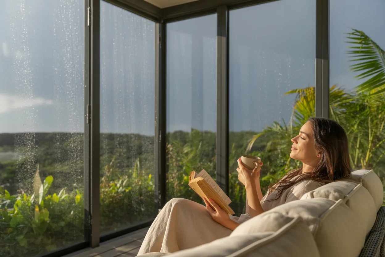 Suburban patio with shade structure in a Florida neighborhood