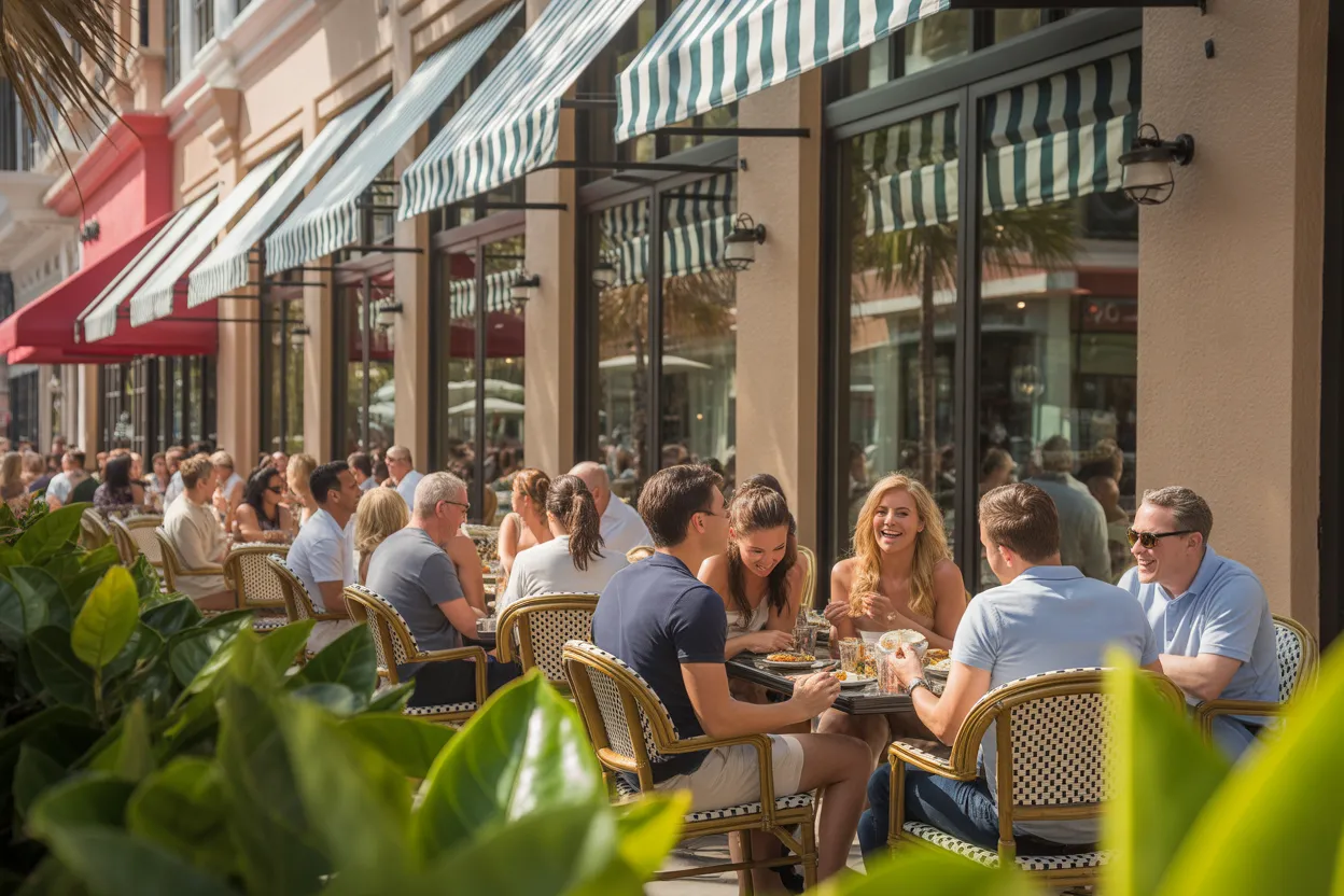 Canal-front outdoor living space with shade system